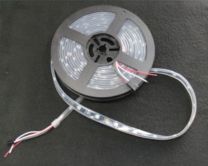 WS2812B LED Strip, 30 LEDs/Meter, Black PCB, IP67, 5 Meter Spool